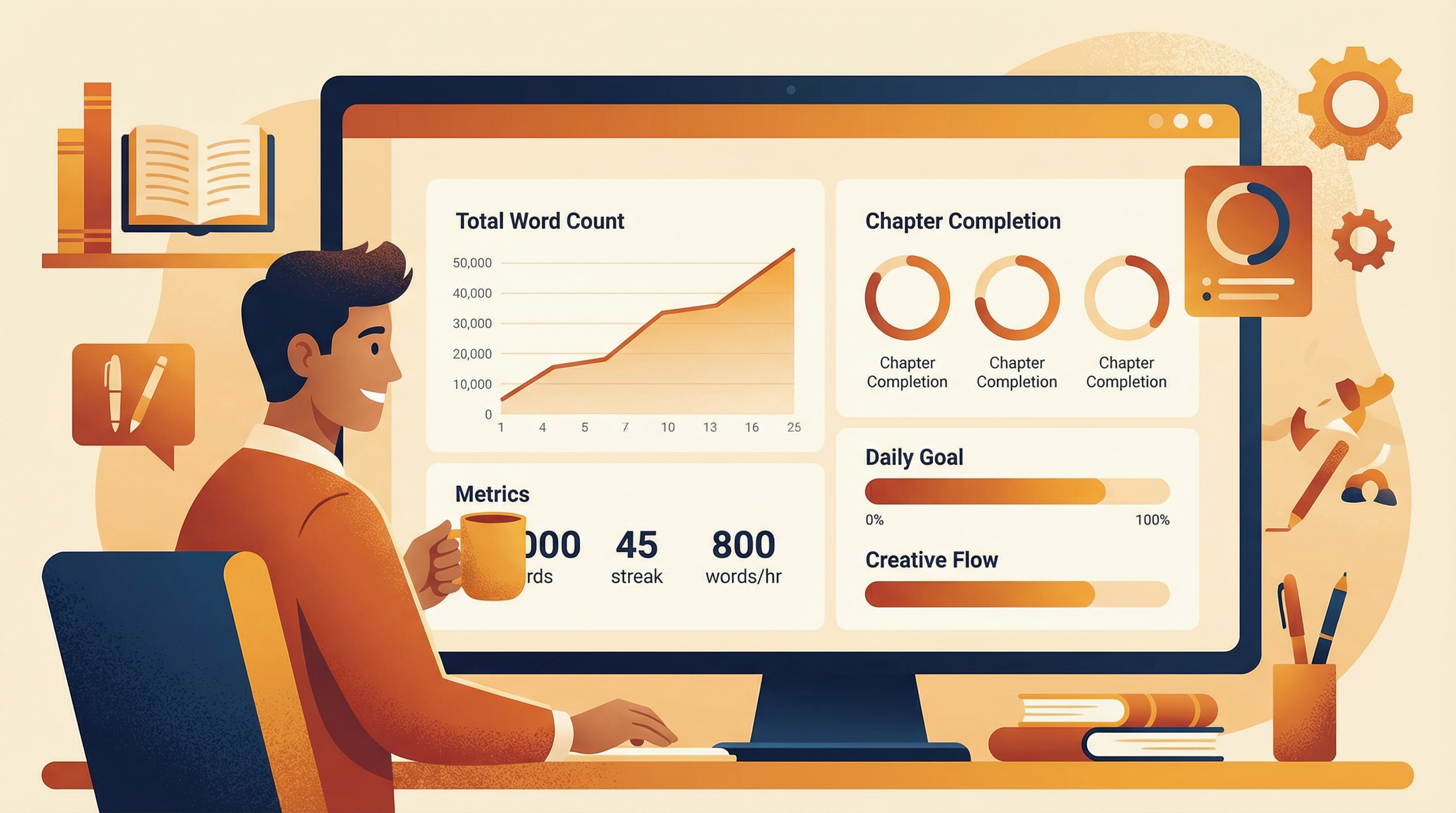 Writing dashboard with statistics